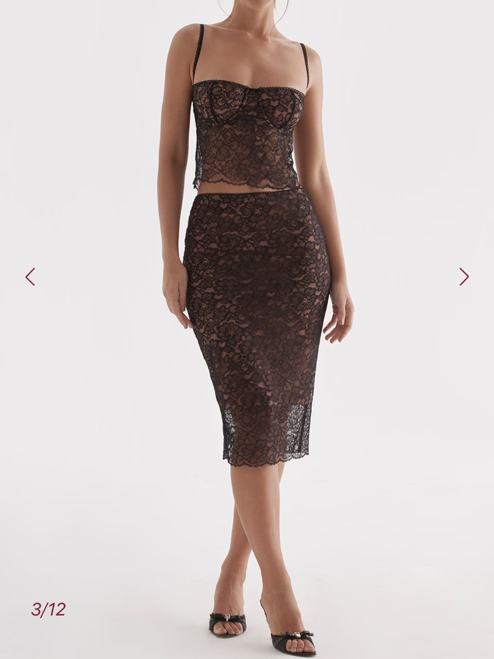 House of CB YOLANDA Black Lace Midi Skirt